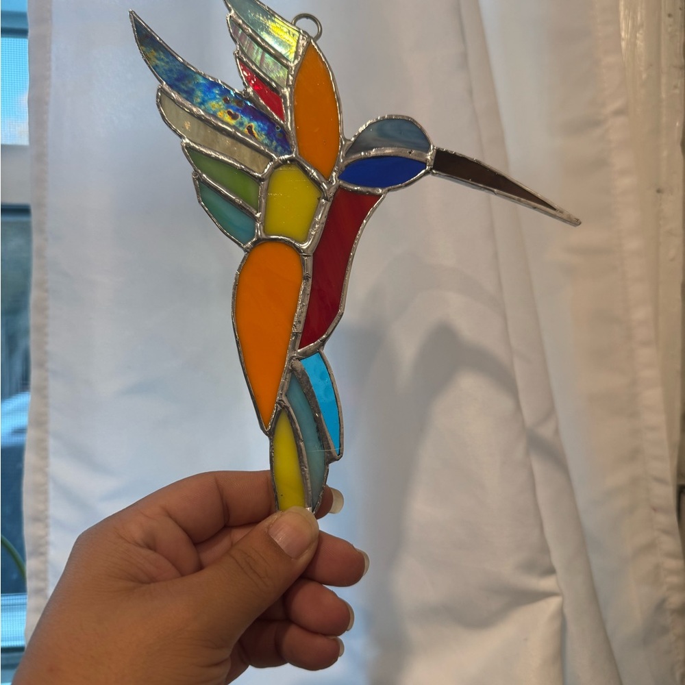 Colorful Stained Glass Hummingbird Suncatcher